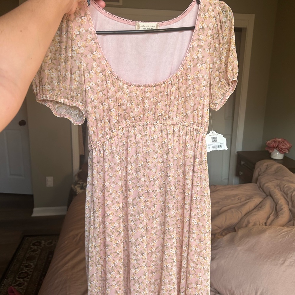 Altar'd State Peach Pink Mini Floral Dress